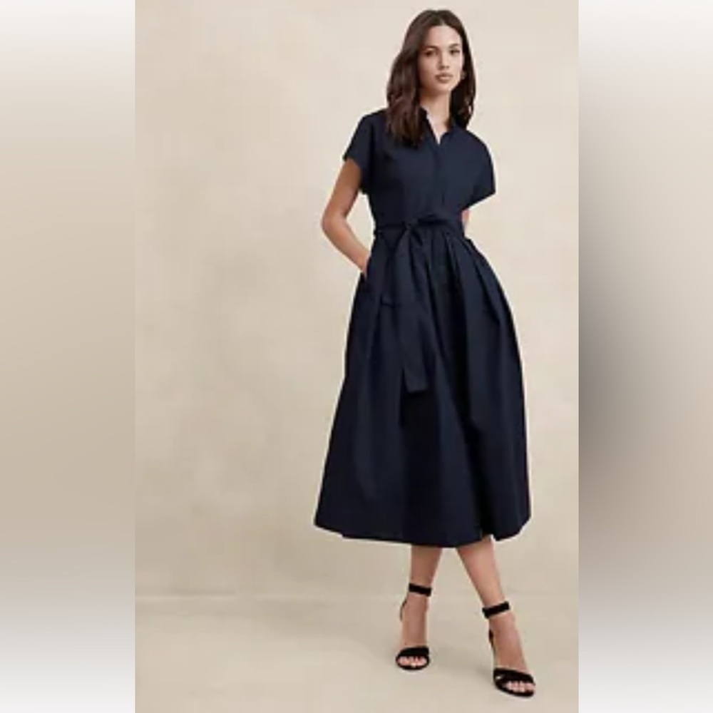 Banana Republic Factory tie-waist midi shirt dress size Large Petite